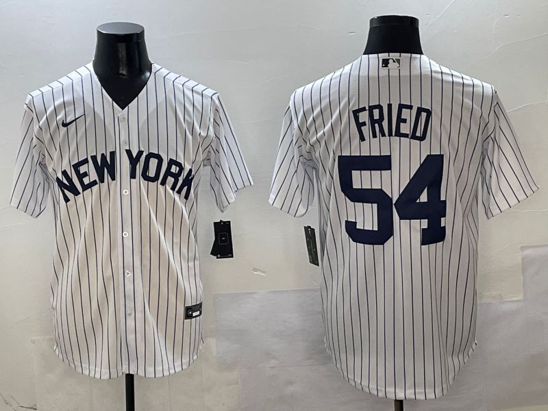 Men New York Yankees 54 Fried White Stripe Game Nike 2025 MLB Jersey style 9